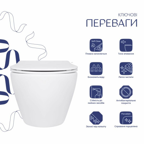 Унитаз подвесной Jay Rimless 485×360×320 мм, White, с сиденьем Slim Duroplast/ Soft-close/ Quick Relase QT07335177RW Qtap