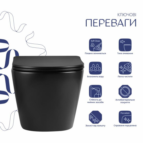 Унитаз подвесной Qtap Jay Ultra Quiet 485х360х320 мм, Matt Black, сиденьем Slim Duroplast/ Soft-close/ Quick Relase QT07335177MB Унитаз подвесной Qtap Jay Ultra Quiet 485х360х320 мм, Matt Black, сиденьем Slim Duroplast/ Soft-close/ Quick Relase QT07335177MB