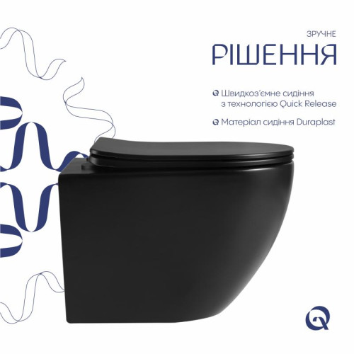 Унитаз подвесной Qtap Jay Ultra Quiet 485х360х320 мм, Matt Black, сиденьем Slim Duroplast/ Soft-close/ Quick Relase QT07335177MB Унитаз подвесной Qtap Jay Ultra Quiet 485х360х320 мм, Matt Black, сиденьем Slim Duroplast/ Soft-close/ Quick Relase QT07335177MB