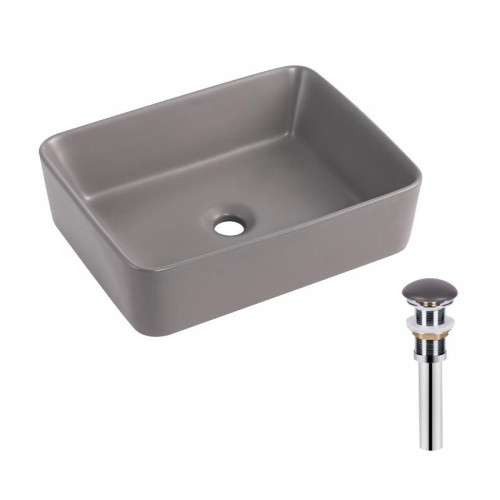 Раковина накладная Qtap Tern 480x370x135 мм, Stone grey, прямоугольная, с донным клапаном QT17116069SG