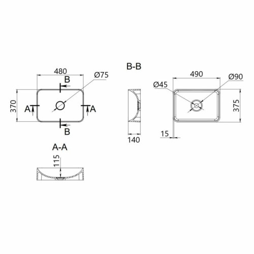 Раковина накладная Qtap Tern 480x370x135 мм, Beige, прямоугольная, с донным клапаном QT17116069SB