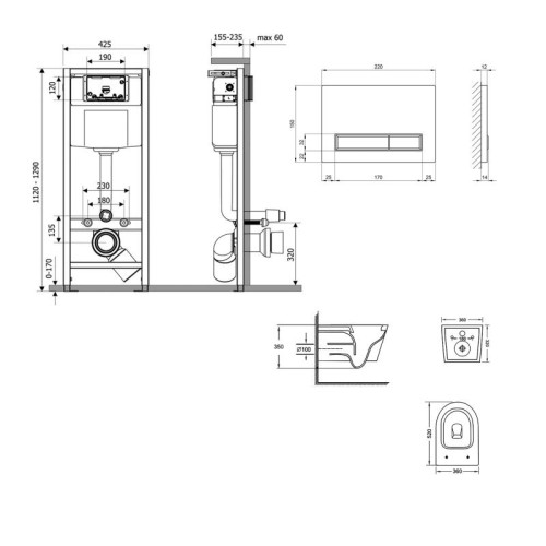 Готовое решение Qtap для ванной комнаты: подвесной унитаз Jay Ultra Quiet 520x360x320 + комплект инсталляции Nest 4 в 1 (линейная клавиша White)