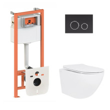 Готовое решение Qtap для ванной комнаты: подвесной унитаз Jay Ultra Quiet 520x360x320 + комплект инсталляции Nest 4 в 1 (круглая клавиша Matt Black) Готовое решение Qtap для ванной комнаты: подвесной унитаз Jay Ultra Quiet 520x360x320 + комплект инсталляции Nest 4 в 1 (круглая клавиша Matt Black)