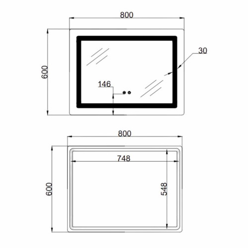 Зеркало Lidz Kubis (KU2) 800х600 с LED-подсветкой Touch, с антизапотеванием, с диммером, рег. яркости LD78LF904708048446