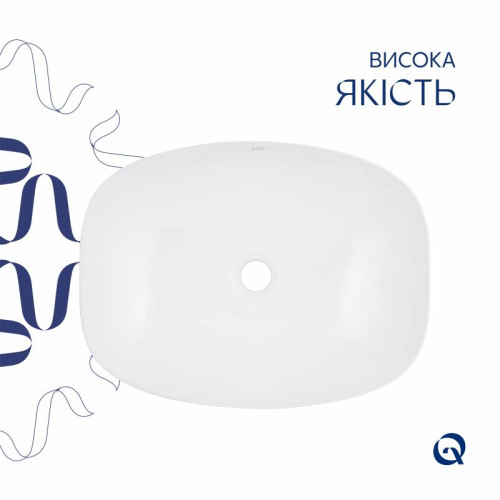 Комплект Qtap Cardinal: Раковина накладная 500×380×140 мм, White, овальная + Донный клапан Pop-up PU02