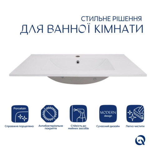 Комплект Albatross: Раковина врезная мебельная 820x460x180 мм, White, прямоугольная + Донный клапан Pop-up PU02O