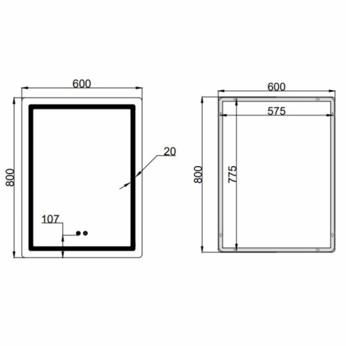 Зеркало Qtap Mideya (MI2) 600х800 с LED-подсветкой Touch, с антизапотеванием, диммером, рег. яркости QT2078F6080
