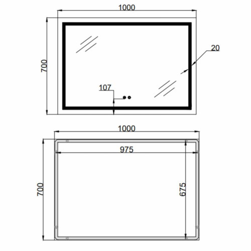 Зеркало Qtap Mideya (MI1) 1000х700 с LED-подсветкой Touch, с антизапотеванием, диммером, рег. яркости QT2078NCF10070
