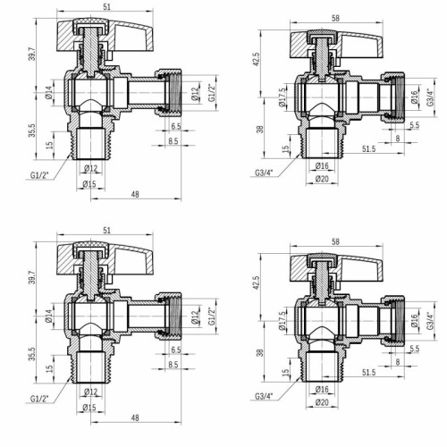 Комплект угловой кранов Thermo Alliance Standart  1/2