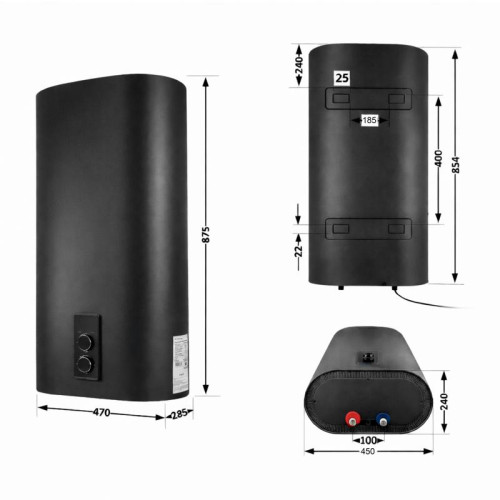 Водонагреватель электрический Thermo Alliance 50 л Black, плоский вертикальный, мокрый ТЭН 2 кВт (0,8+1,2) DT50V20G(PD)/2В