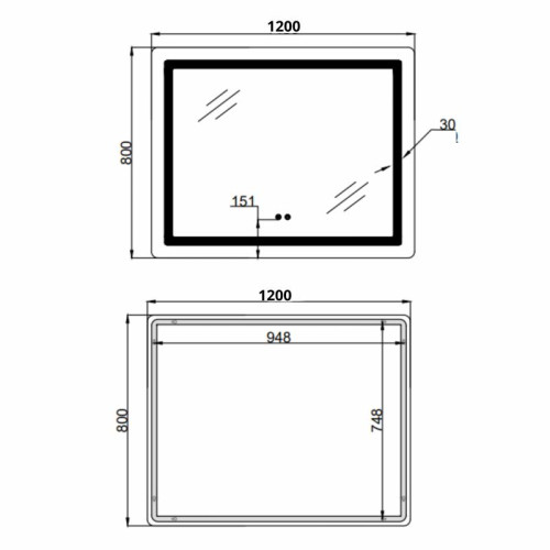 Зеркало Lidz Kubis (KU2) 1200х800 с LED-подсветкой Touch, с антизапотеванием, с диммером, рег. яркости LDKUB120080049007