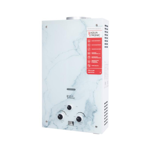 Колонка газовая дымоходная  Aquatronic  A21-10LMarble 10 л стеклянная панель c рисунком Мрамор