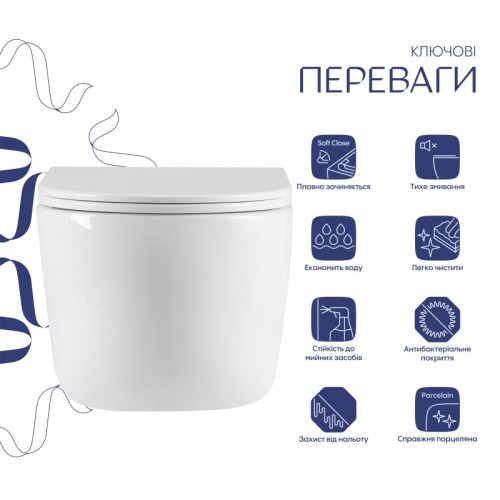 Унитаз подвесной Qtap Taurus Ultra Quiet 515×360×350 мм, White, с сиденьем Slim Duroplast / Soft-close / Quick Release QTTAU26W49116