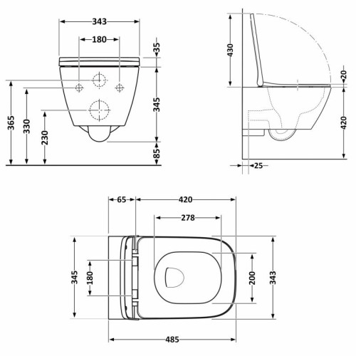 Унитаз подвесной Qtap Gemini Ultra Quiet 485×340×350 мм, White, с сиденьем Slim Duroplast / Soft-close / Quick Release QTTAU26W49119