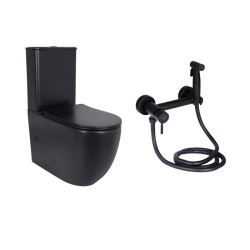 Комплект 2 в 1: унитаз напольный Qtap Robin Matt Black QT13226083AMB + набор гигиенического душа Lidz Aria Black LDARI110BLA43394