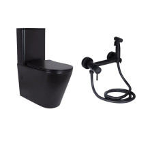 Комплект 2 в 1: унитаз напольный Qtap Scorpio Matt Black QT14226088AMB + набор гигиенического душа Lidz Aria Black LDARI110BLA43394