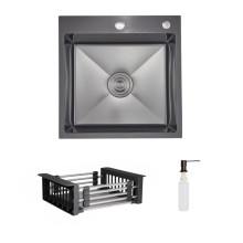 Комплект Lidz Handmade H5050HB Мойка для кухни интегрированная Decor Black PVD Honeycomb в комплекте с дозатором+Lidz LIDZK01B Корзина для мойки