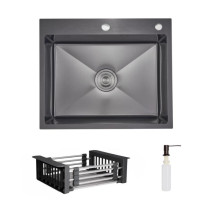 Комплект Lidz Handmade H6050HB Мойка для кухни интегрированная Decor Black PVD Honeycomb в комплекте с дозатором+ LIDZK01B Корзина для кухонной мойки