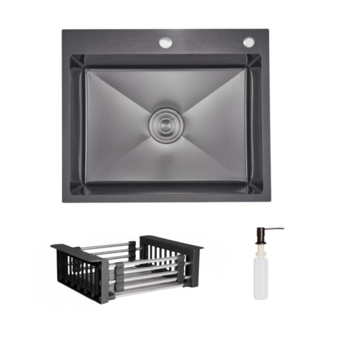 Комплект Lidz Handmade H6050HB Мойка для кухни интегрированная Decor Black PVD Honeycomb в комплекте с дозатором+ LIDZK01B Корзина для кухонной мойки