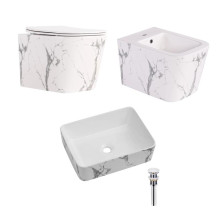 Комплект Qtap Tern Marble 3 в 1: унитаз подвесной Ultra Quiet + биде подвесное + раковина накладная QTTERMR49164