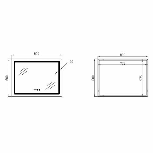 Зеркало Qtap Mideya (MI2) 800х600 с часами, с LED-подсветкой Touch, с антизапотеванием, диммером, рег. яркости QTMID80060049265