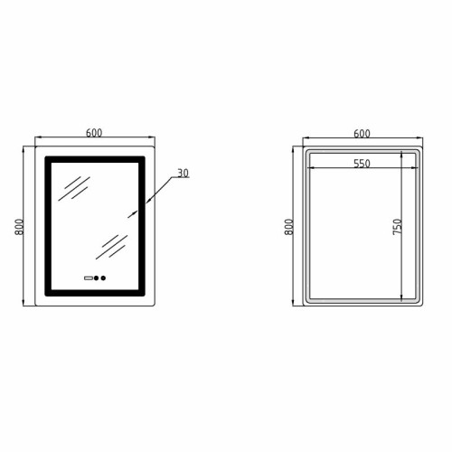 Зеркало Lidz Kubis (KU2) 600х800 с подсветкой, с LED-подсветкой Touch, с антизапотеванием, с диммером, рег. яркости LDKU600800CL49280