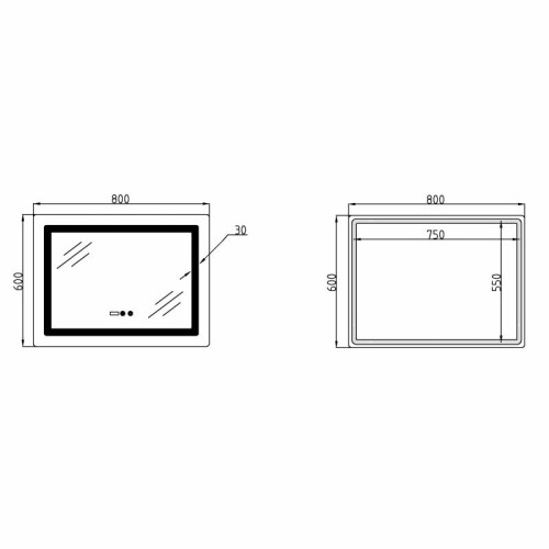 Зеркало Lidz Kubis (KU2) 800х600 с часами, с LED-подсветкой Touch, с антизапотеванием, с диммером, рег. яркости LDKU800600CL48281