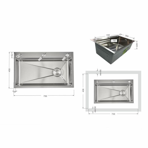 Мойка для кухни интегрированная Lidz Handmade H7545 Brushed Steel 3,0/1,0 мм LDH7545BRU49457 Мойка для кухни интегрированная Lidz Handmade H7545 Brushed Steel 3,0/1,0 мм LDH7545BRU49457