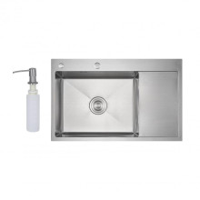 Мойка для кухни интегрированная Lidz Handmade Max 500 H7849R Brushed Steel, 3,0/1,0 мм, крыло справа, увеличенная чаша LDH7849RBRU49464