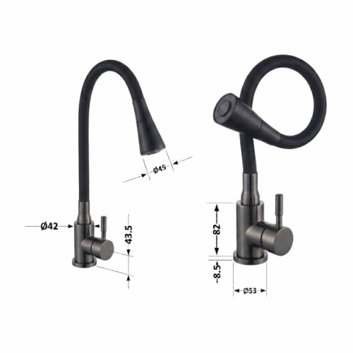 Смеситель для кухни Lidz Aria 015F31 (k35) с гибким изливом LDARI015F31BGRP49566 Graphite/Black