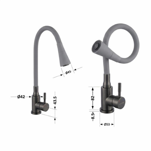 Смеситель для кухни Lidz Aria 015F31 (k35) с гибким изливом LDARI015F31GGRP49567 Graphite/Grey
