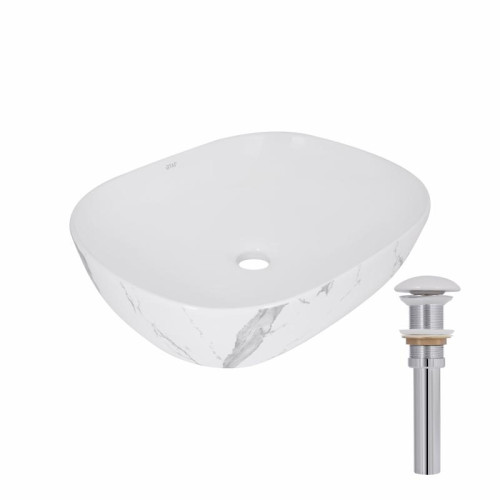Раковина накладная Qtap Aquarius 470x380x120 мм, Marble, прямоугольная, с донным клапаном QTAQA188MR49782