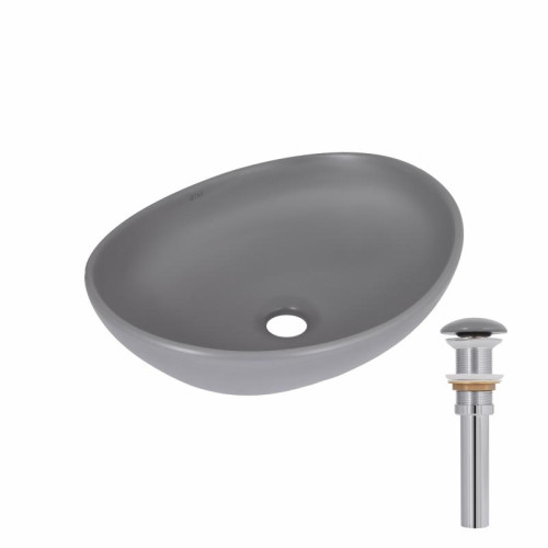 Раковина накладная Qtap Dove 415x340x140 мм, Stone grey, овальная, с донным клапаном QTDOV188SG49783