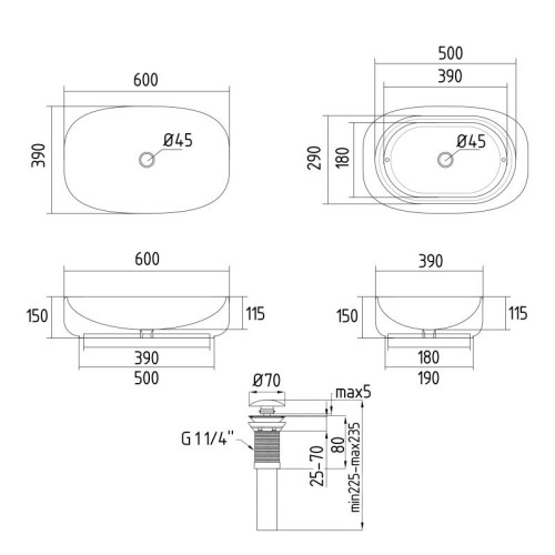 Раковина накладная Qtap Robin 600x390x150 мм, Stone grey, прямоугольная, с донным клапаном QTROB188SG49786 Раковина накладная Qtap Robin 600x390x150 мм, Stone grey, прямоугольная, с донным клапаном QTROB188SG49786