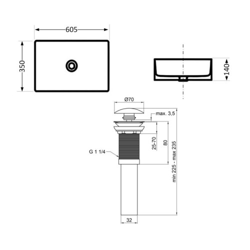 Раковина накладная Qtap Tern 610x350x135 мм, Beige, прямоугольная, с донным клапаном QTTER188SB49790