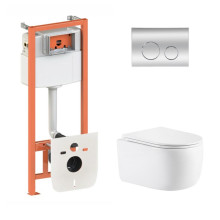 Готовое решение Qtap для ванной комнаты: подвесной унитаз Taurus Ultra Quiet 515×360×350 + комплект инсталляции Nest 4 в 1 (круглая клавиша Chrome)