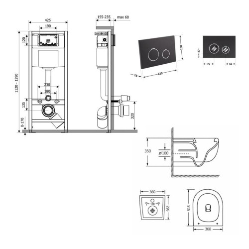 Готовое решение Qtap для ванной комнаты: подвесной унитаз Taurus Ultra Quiet 515×360×350 + комплект инсталляции Nest 4в1 (круглая клавиша Matt Black) Готовое решение Qtap для ванной комнаты: подвесной унитаз Taurus Ultra Quiet 515×360×350 + комплект инсталляции Nest 4в1 (круглая клавиша Matt Black)