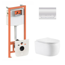 Готовое решение Qtap для ванной комнаты: подвесной унитаз Taurus Ultra Quiet 515×360×350 + комплект инсталляции Nest 4 в 1 (линейная клавиша Chrome)
