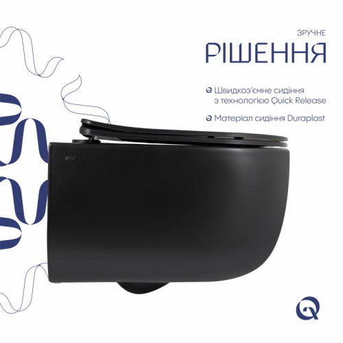 Унитаз подвесной Qtap Taurus Ultra Quiet 515×360×350 мм, Matt Black, с сиденьем Slim Duroplast / Soft-close / Quick Release QTTAU28BLM50504