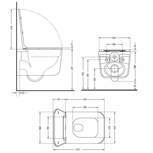 Унитаз подвесной Qtap Gemini Ultra Quiet 485×340×350 мм, Matt Black, с сиденьем Slim Duroplast / Soft-close / Quick Release QTGEM28BLM50505