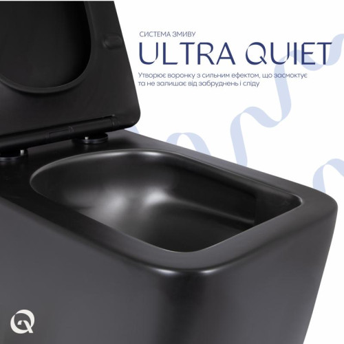Унитаз подвесной Qtap Gemini Ultra Quiet 485×340×350 мм, Matt Black, с сиденьем Slim Duroplast / Soft-close / Quick Release QTGEM28BLM50505