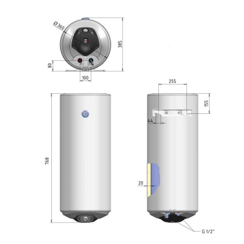Электрический водонагреватель Thermo Alliance Spectra slim 50 л вертикальный, мокрый ТЭН 1,5 кВт, d 360 мм