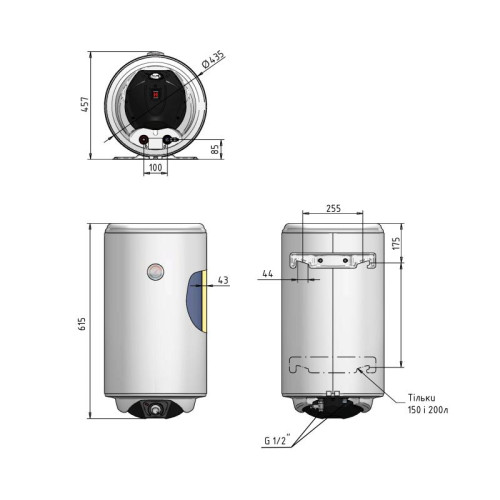 Электрический водонагреватель Thermo Alliance Spectra 50 л вертикальный, сухие ТЭНы 1,6 кВт, d 435 мм