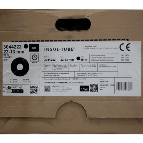 Теплоизоляция каучуковая для труб  INSUL TUBE 22х13, 2 м