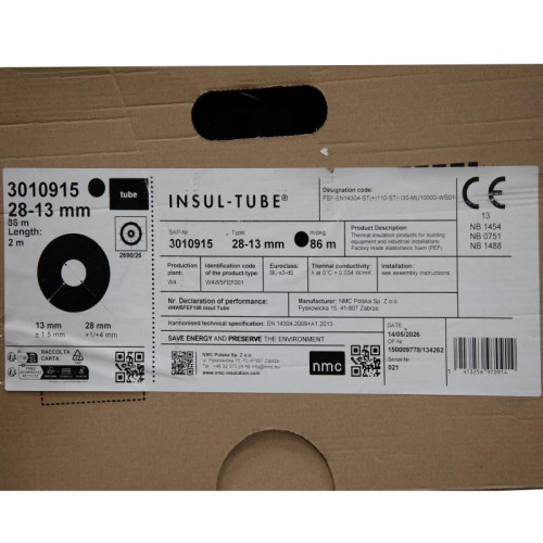 Теплоизоляция каучуковая для труб  INSUL TUBE 28х13, 2 м