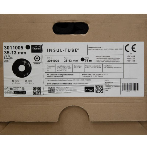 Теплоизоляция каучуковая для труб  INSUL TUBE 35х13, 2 м
