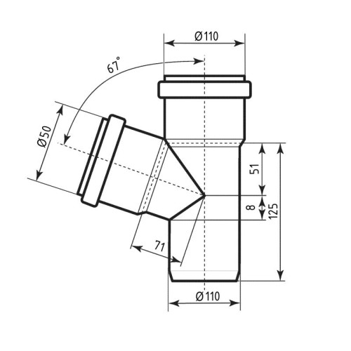 Тройник канализационный Ostendorf-OSMA HT-System PLUS d110/50/110×67° Тройник канализационный Ostendorf-OSMA HT-System PLUS d110/50/110×67°