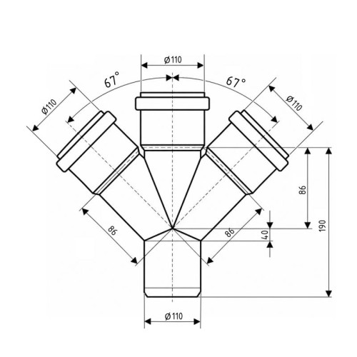 Крестовина канализационная Ostendorf-OSMA HT-System PLUS d110/110/110/110×67° Крестовина канализационная Ostendorf-OSMA HT-System PLUS d110/110/110/110×67°