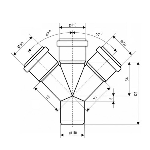 Крестовина канализационная Ostendorf-OSMA HT-System PLUS d110/50/110/50×67° Крестовина канализационная Ostendorf-OSMA HT-System PLUS d110/50/110/50×67°