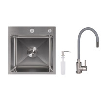 Акционный набор Lidz: мойка H4545 Decor 2,5/0,5 мм + Смеситель Aria для кухни с гибким изливом (k35) Grey Акционный набор Lidz: мойка H4545 Decor 2,5/0,5 мм + Смеситель Aria для кухни с гибким изливом (k35) Grey